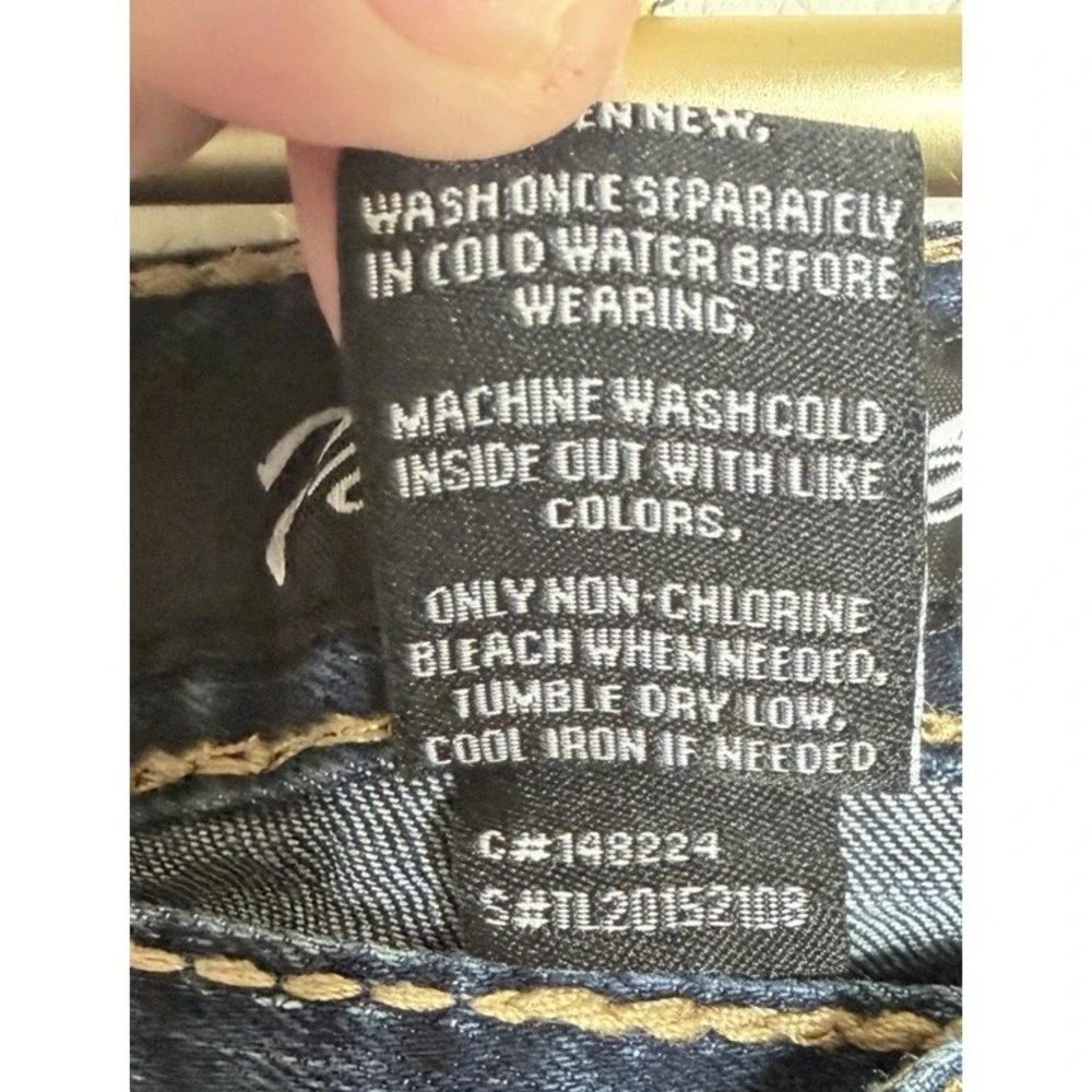 True Luck Denim Jeans Mens 34x32 Blue Straight Dark Wash Stretch Embroidered